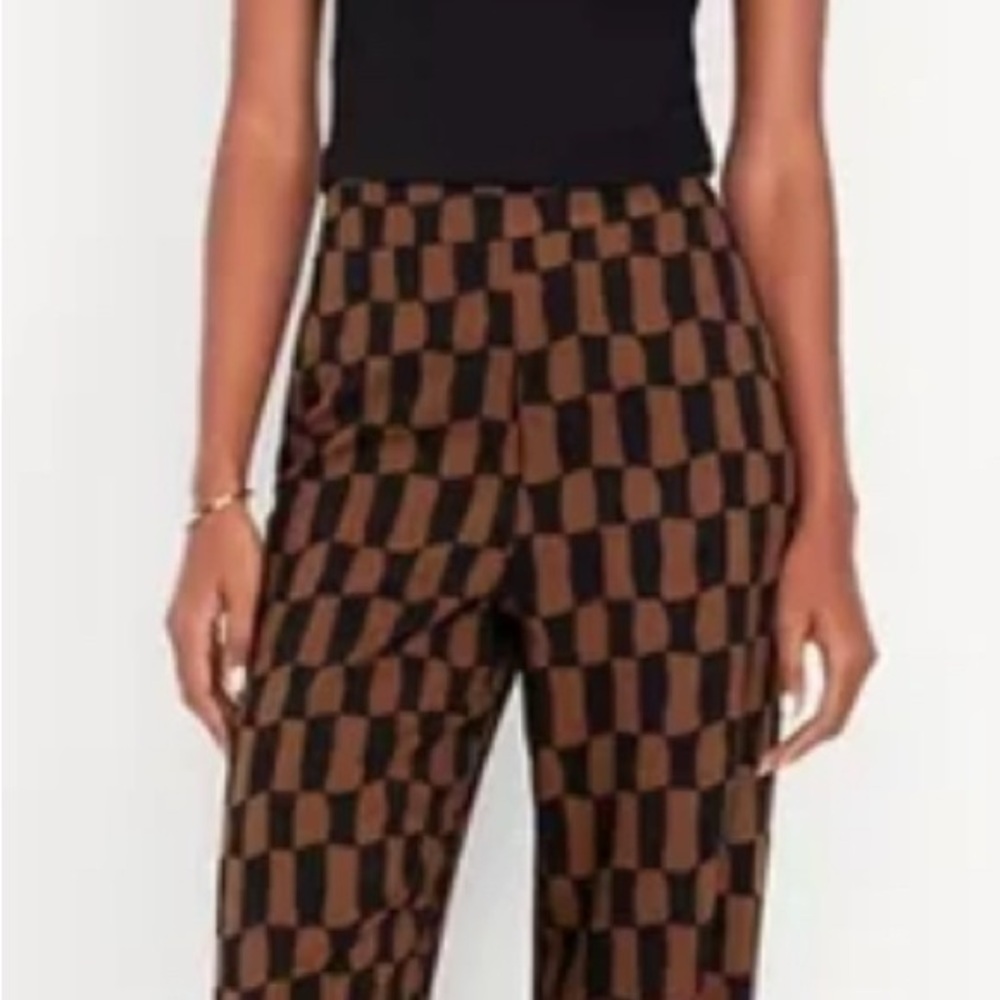 Old Navy Playa Wide Leg Pants Brown/Black Checker Print Medium Petite